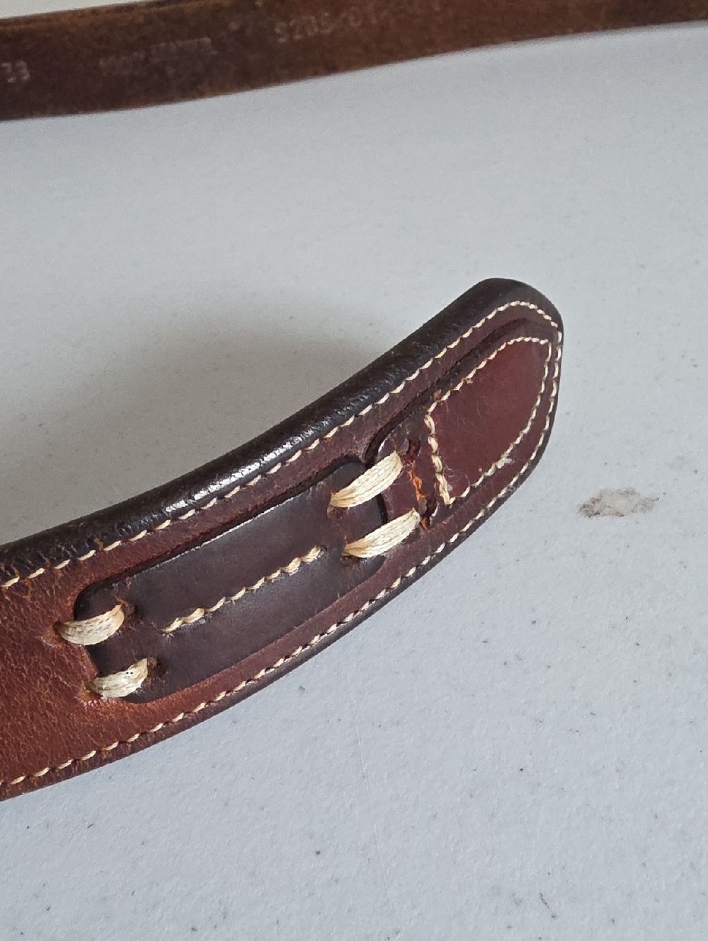 MADE IN ITALY brown leather belt contrast stitching overlay details Sz 38 - Picture 5 of 5